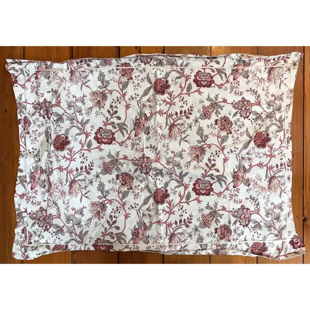 Set Pair IKEA Sprangort Burgundy Grey White Queen Full Cotton Floral Pillowcases